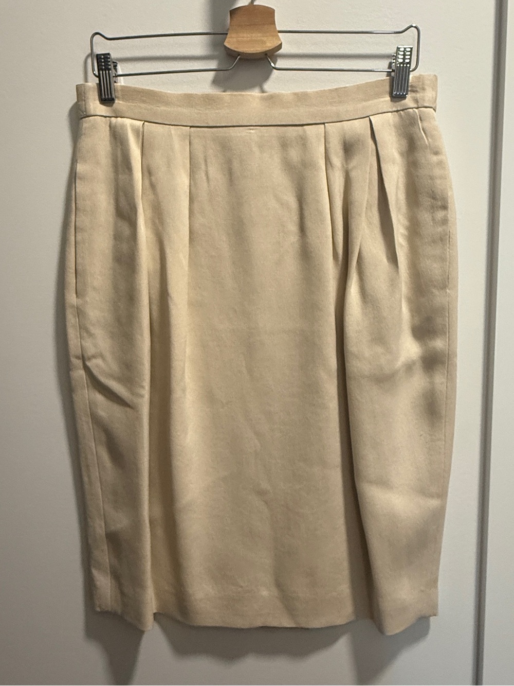 Vintage Dana Buchman 100% Silk Pleated Midi Skirt Size 12 Cream Real Pockets